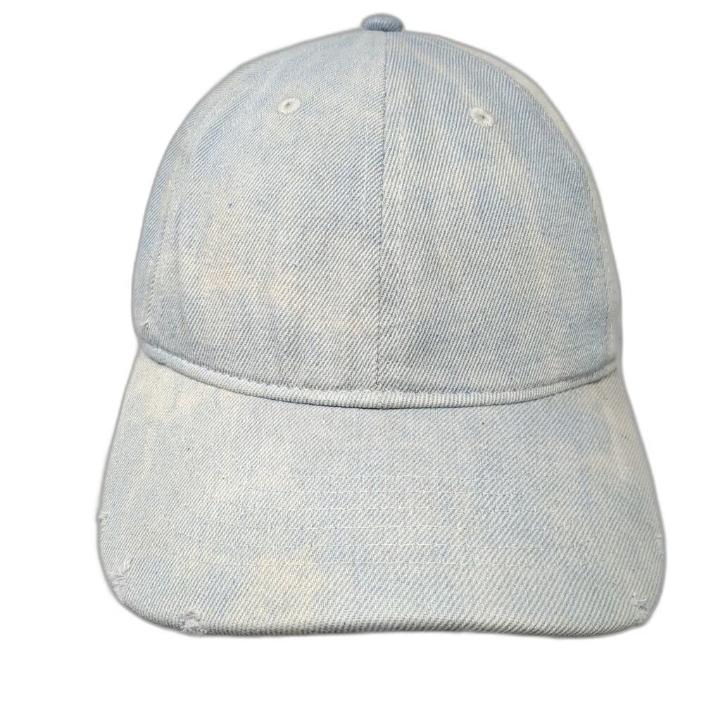 Express Baseball Cap Blue OSFM Distressed Denim Slideback Hat Plain Light Wash
